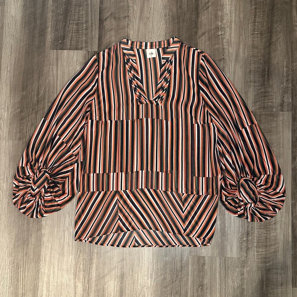 Cabi Ultimate Striped Balloon Sleeve Sheer Blouse - Medium